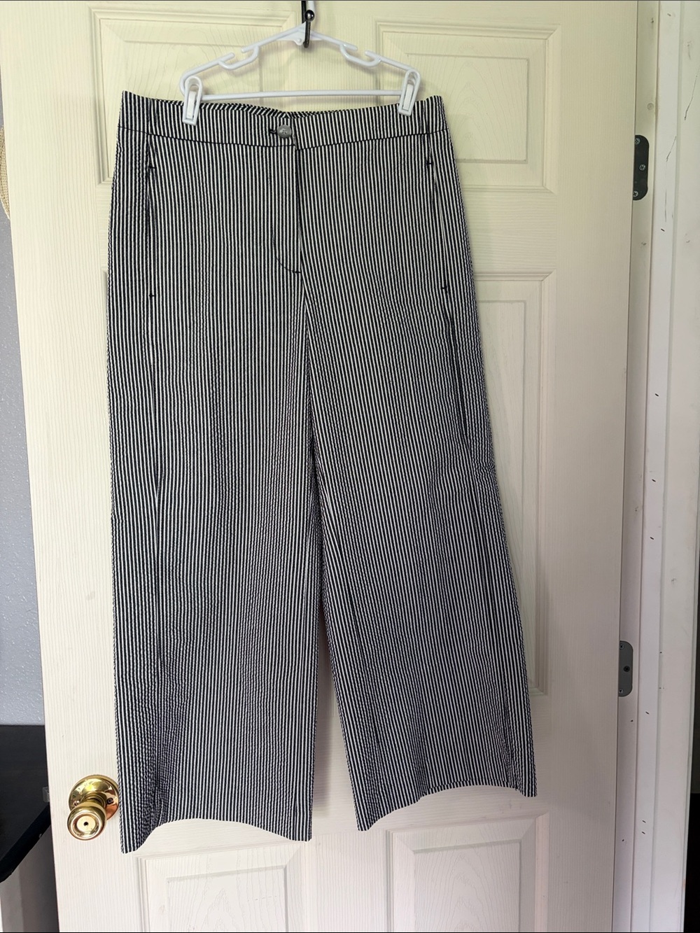 Ann Taylor Black and White Striped Wide-Leg Pants